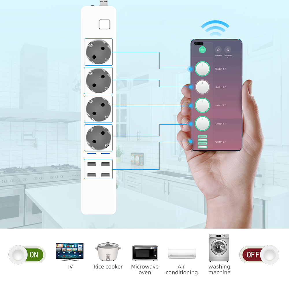 Smart Power Strip Wifi 4 EU Ou - Home Improvement Outlet ulasan dan harga